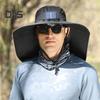 Men Fisherman Hat with Solar Fan Large Brim Windproof Strap USB Charging Anti-UV Sunlight Protection Quick Dry Great Breathability Outdoor Fishing