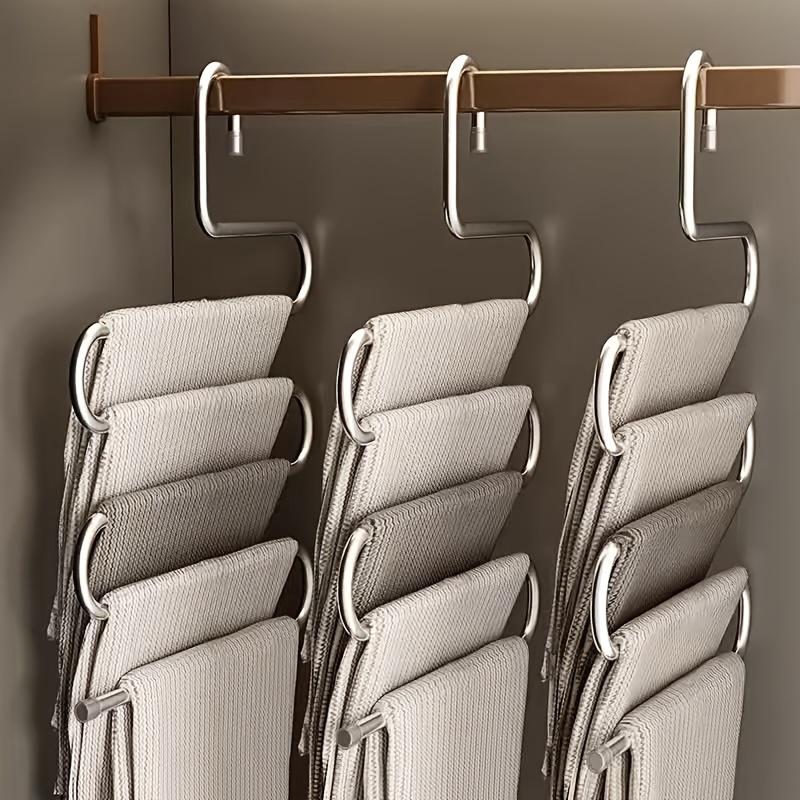 5 Layer Stainless Steel Pants Hanger S Shape Non Slip Multi Layer Closet Organizer Space Saving Jeans Trousers Rack