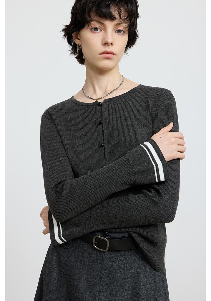 LILY contrasting striped flared sleeve knitted sweater
