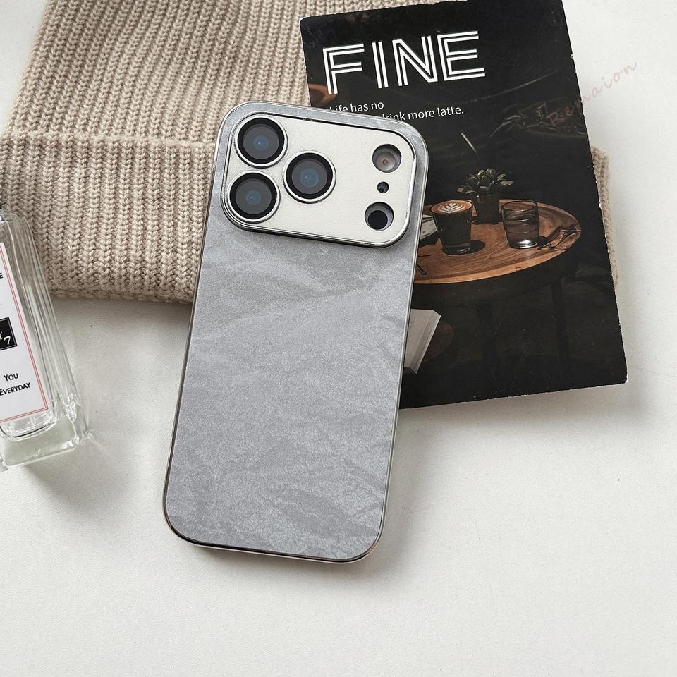 Чехол из plating-кожи для iPhone 17 Air 16 13 14 11 12 15 Pro Max Plus Чехол Защита объектива камеры Жесткая крышка