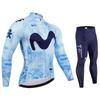 Командная форма Movistar Autumn Pro для шоссейного велоспорта 19D Комплект с лямками Униформа для МТБ Велосипедная одежда Быстросохнущая Велосипедная одежда Мужская Длинная велоодежда