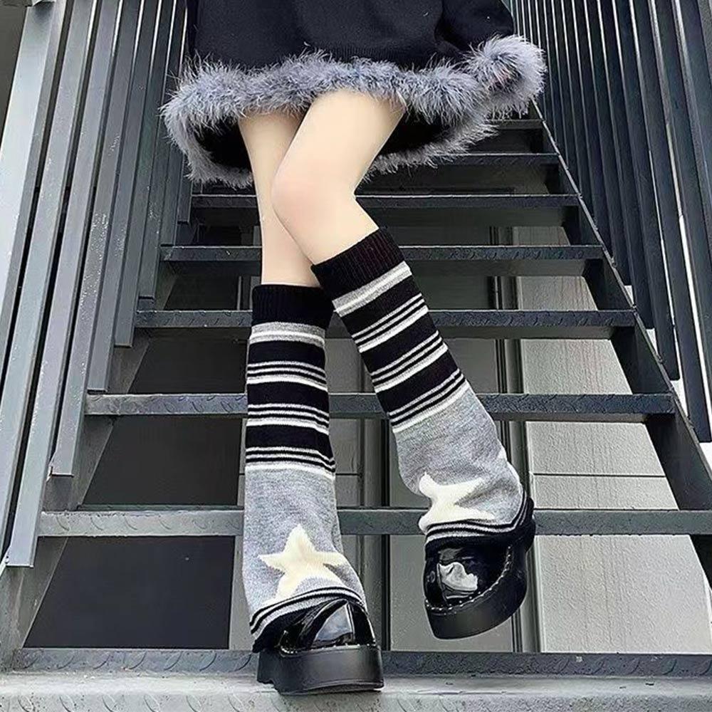 Розово-коричневые гетры со звездами, вязаные готические чулки Y2K, аксессуары для горячей девушки