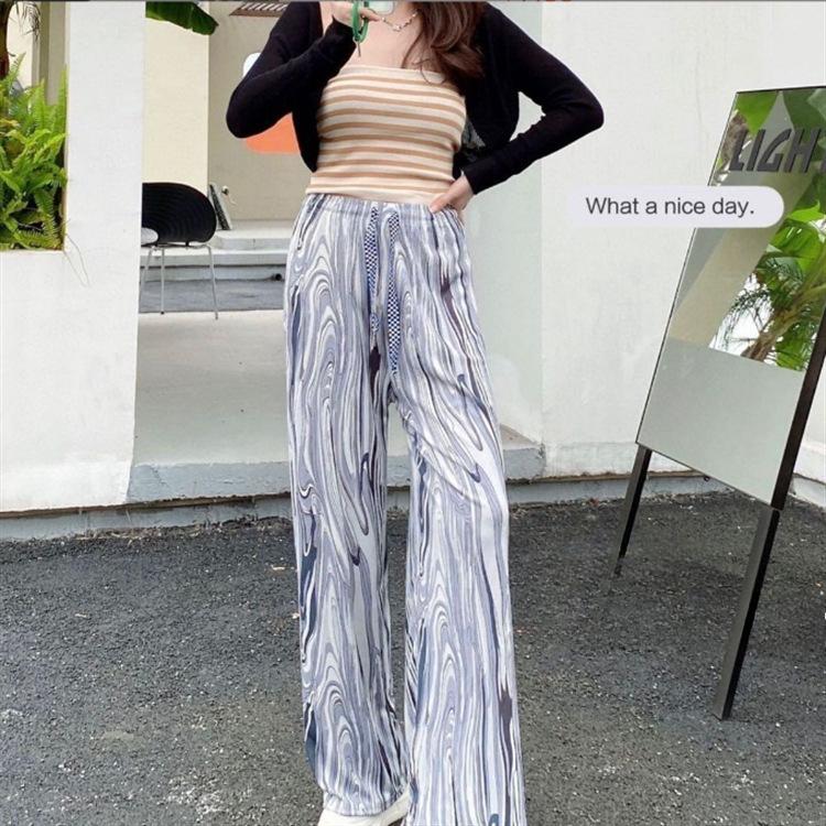 Широкие брюки в радужную полоску, женские летние свободные брюки с высокой талией, тонкие драпированные повседневные брюки с принтом тай-дай и радужным цветочным принтом