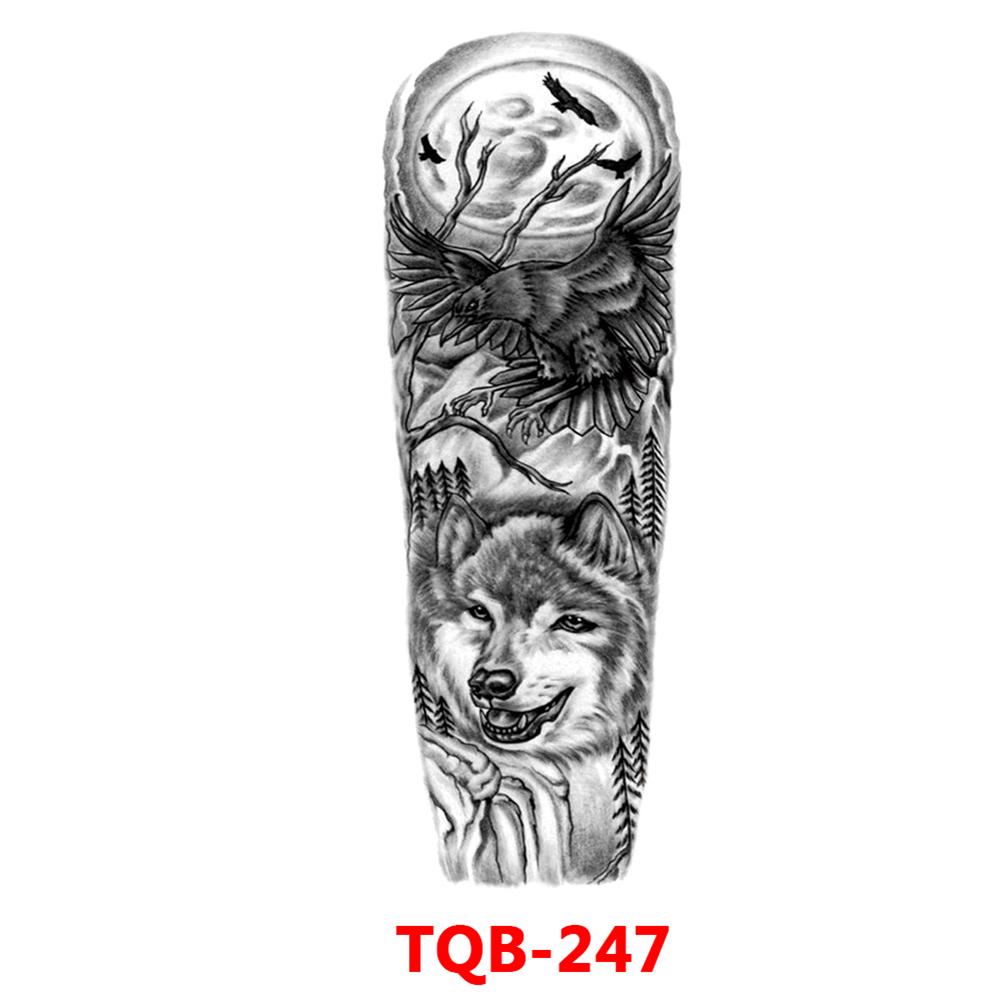 Татуировка с большим рукавом, розой, часами, глазом, водостойкая временная татуировка, наклейка, Лев, Король волков, боди-арт, полная поддельная татуировка для женщин и мужчин