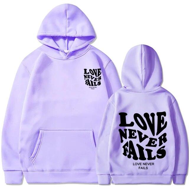 2023 Love Never Fails Print Letter Hoodies Women Sweatshirt Khaki Autumn Vintage Oversized Harajuku Loose Tops Casual Pullovers Unisex