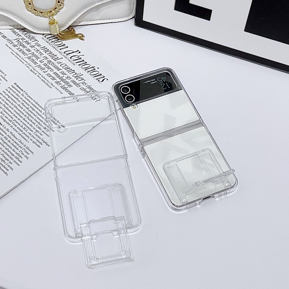 Чехол для Samsung Galaxy Z Flip 4 Zflip 3, ультратонкий прозрачный выдвижной кронштейн, складной противоударный жесткий чехол, аксессуары