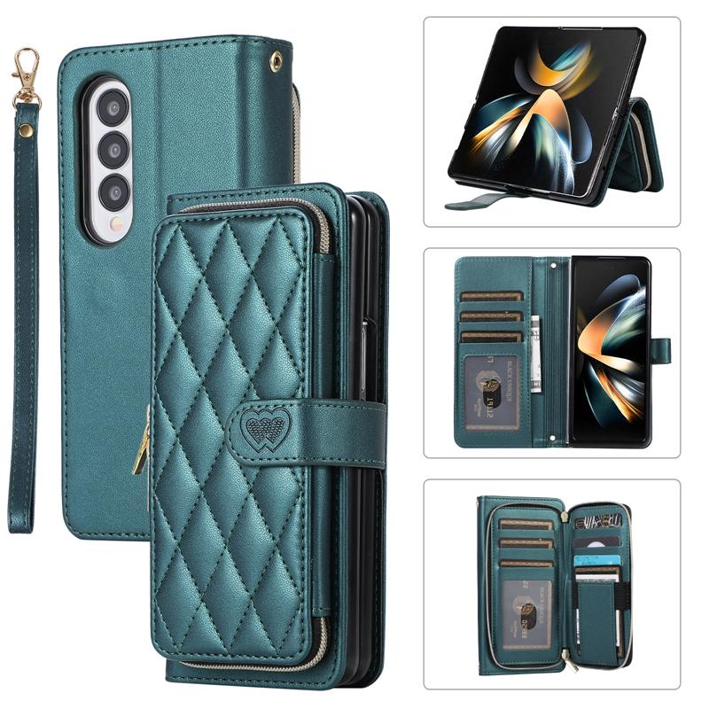 For Samsung Z Fold 5 Cover Phone Case Leather Card Slot Case, for Galaxy Fold 4/Fold 6/Fold 7 Zipper Flip case Pouch