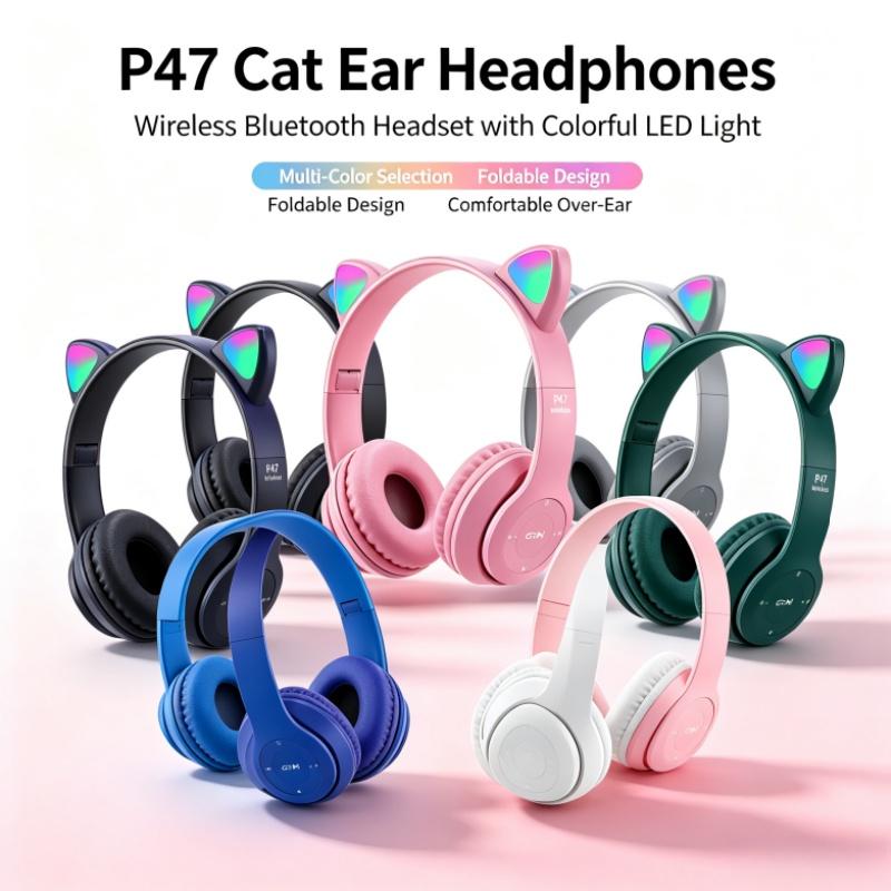 P47M Cat Ear Glowing Headband Bluetooth Earphones Cartoon Popular Cute Universal Mobile Wireless Bluetooth Headphones