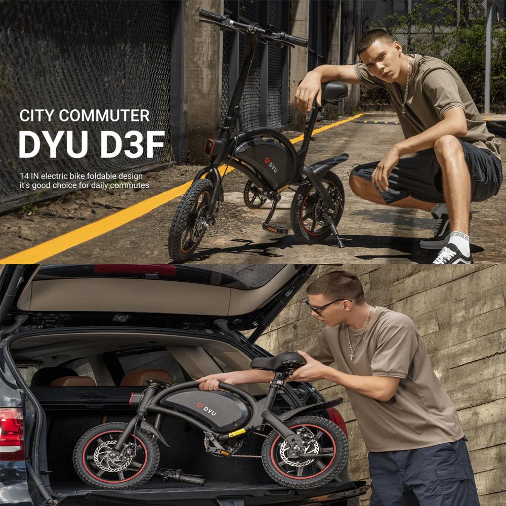 Электровелосипед DYU D3F 14" Мотор 250 Вт Складной Городской Электровелосипед 36В 10Ач Двойной Дисковый Тормоз Максимальная Скорость 25 км/ч Максимальная Нагрузка 120 кг