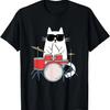 Funny Cat Wearing Sunglasses Playing Drums Drum Kit Musician T-Shirt