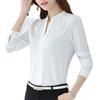 Весенняя шифоновая рубашка женская корейская рубашка с веером маленький свежий воротник-стойка свободная средней длины с длинным рукавом белая рубашка