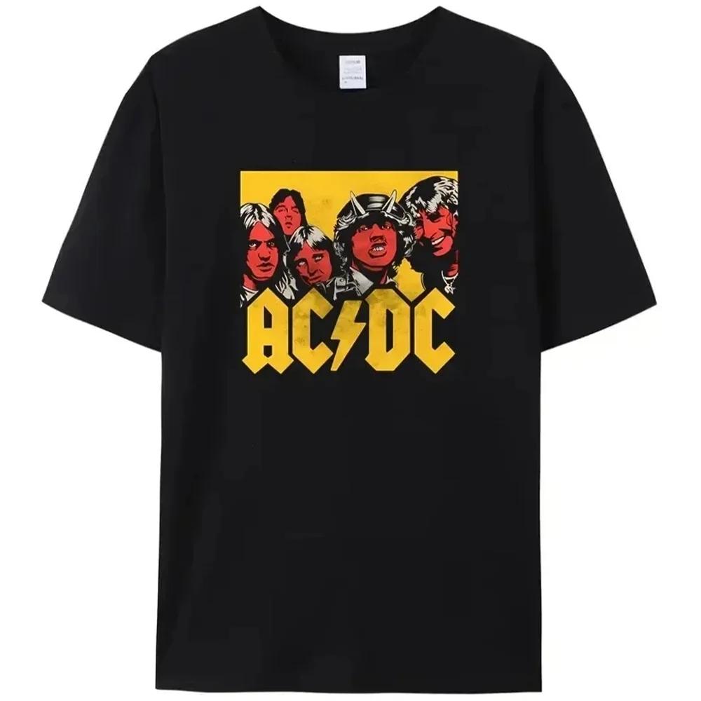 Retro Men's AC-DC Printed Black Cotton Shirt Men's Comfortable Casual Street Popular Hell's Bell T-shirt Man Clothes Top Tees