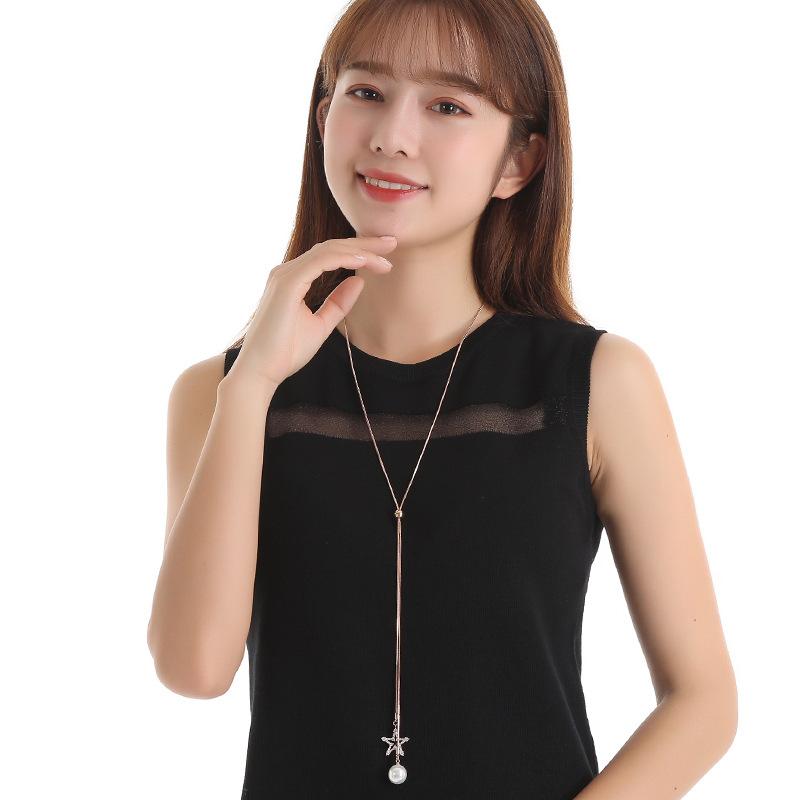 Japanese And Korean Fashion Temperament, Five-Pointed Star Pendant, Sweater Chain, Women'S Simple Long Pearl Tassel Necklace, Accessories