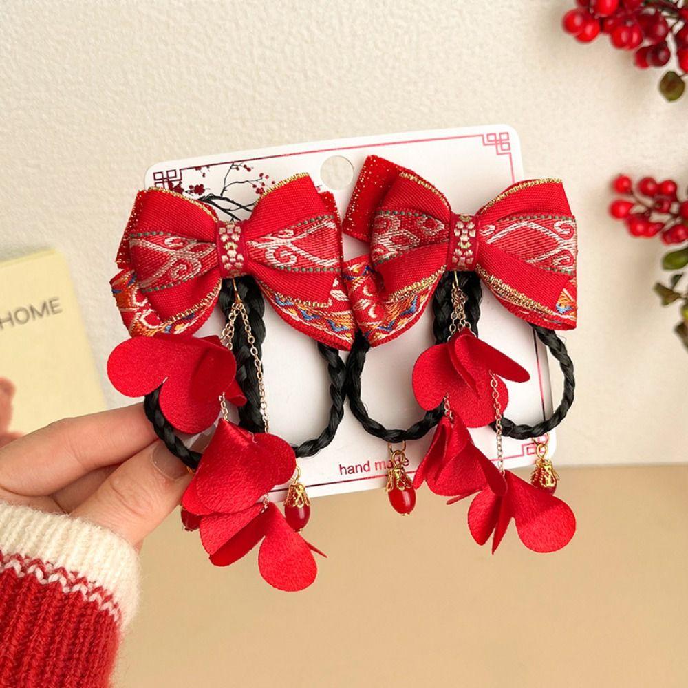 2 шт. новогодний головной убор детский бант шпилька для волос китайский стиль парик коса шпилька ханьфу боковой зажим для девочек