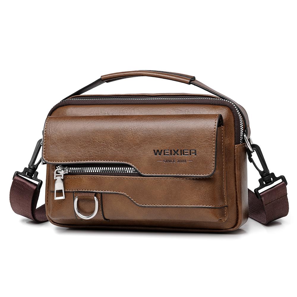 WEIXIER Мужская кожаная водонепроницаемая сумка-мессенджер, вместительный портфель через плечо с регулируемым ремнем для работы в офисе