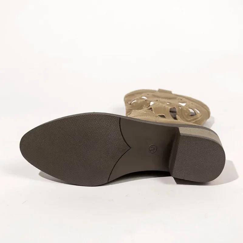 2024 Новые винтажные замшевые женские сапоги до колена, остроносые тапочки цвета хаки, толстые туфли на среднем каблуке в этническом стиле