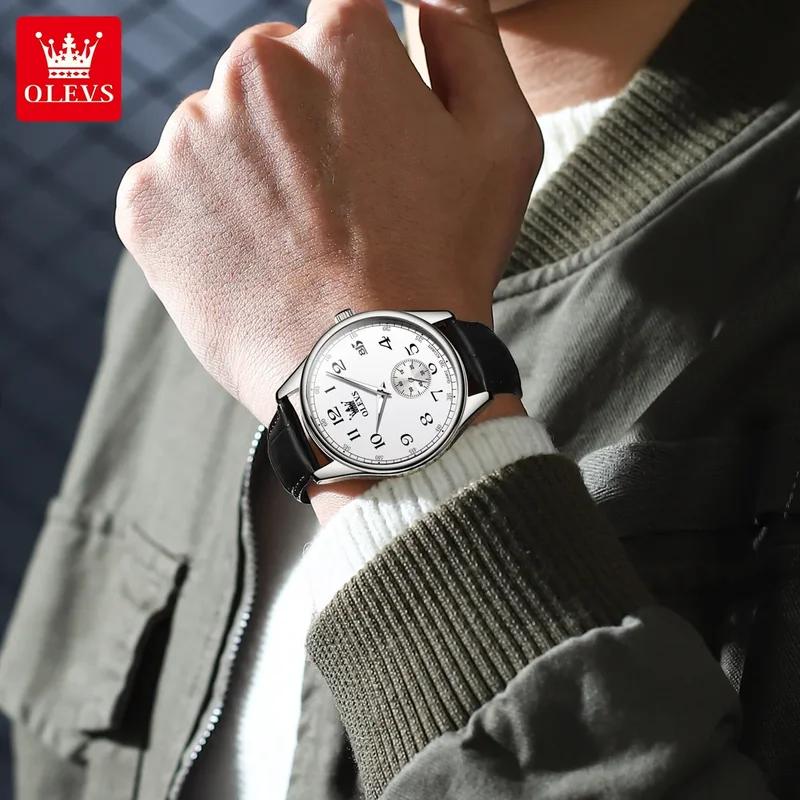 OLEVS Мужские часы кварцевые часы для мужчин кожаный ремешок роскошные деловые наручные часы дата водонепроницаемые арабские цифры маркеры