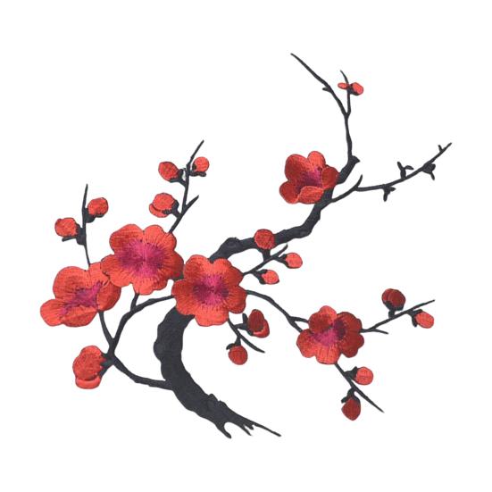 Cherry Blossom Iron-On Patch Blossom Plum Applique Patch Embroidered Flower Vines DIY Trim for Jeans Garment Women Clothing Jacket Backpack