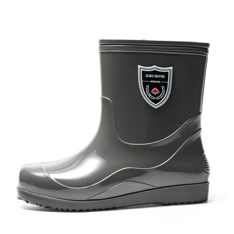 Medium Tube Men's Rain Shoes Water Shoes Non-slip Design Flat Bottom Fashion Rain Boots Takeaway Fishing Kitchen Chef Waterproof Glue Shoes