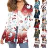 Women's Fashion Christmas Print Long-Sleeved Pocketed Slim-Fit Cardigan Coat