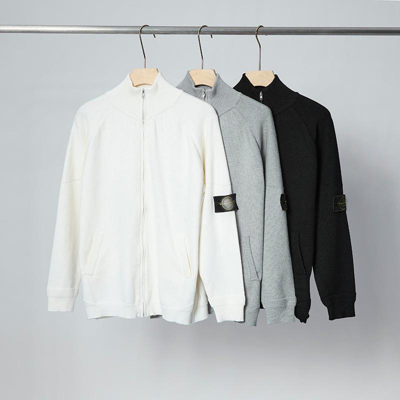 STONE Унисекс Кардиган на молнии с воротником-стойкой и нашивкой Вязаный свитер для осени/зимы