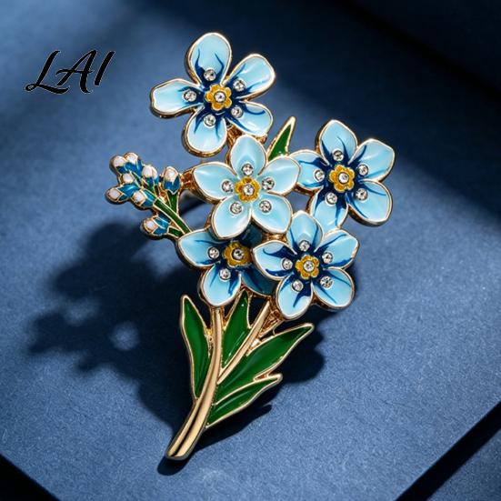 Gold Metal Lapel Pin Forget Me Not Flower Brooch Alloy Blue Floral Pin Memorial Enamel Unique Jewelry for Daily Wear Brooch Coat Dress Hats Bags,