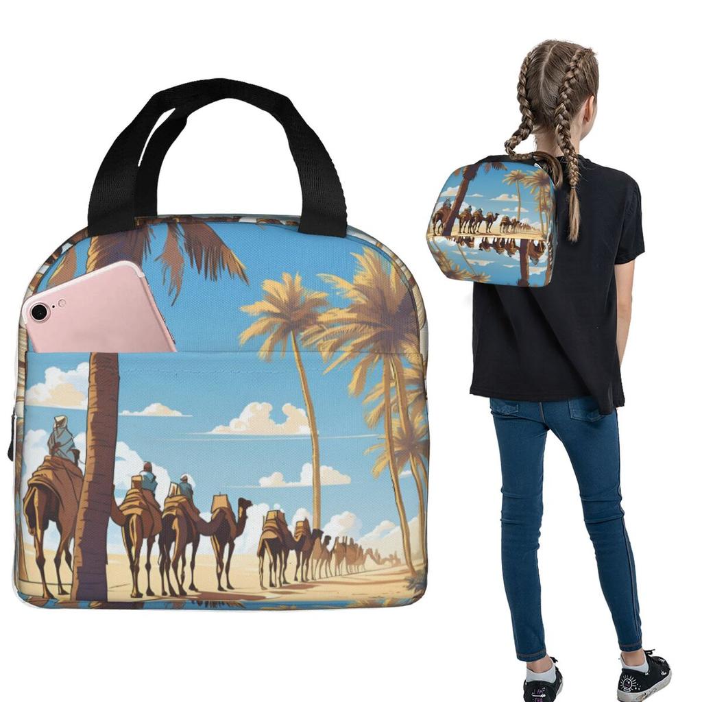 Caravan Under The Blue Sky Insulated Lunch Bag for Women Kids Portable Food Boxes Thermal Lunch Box Tote