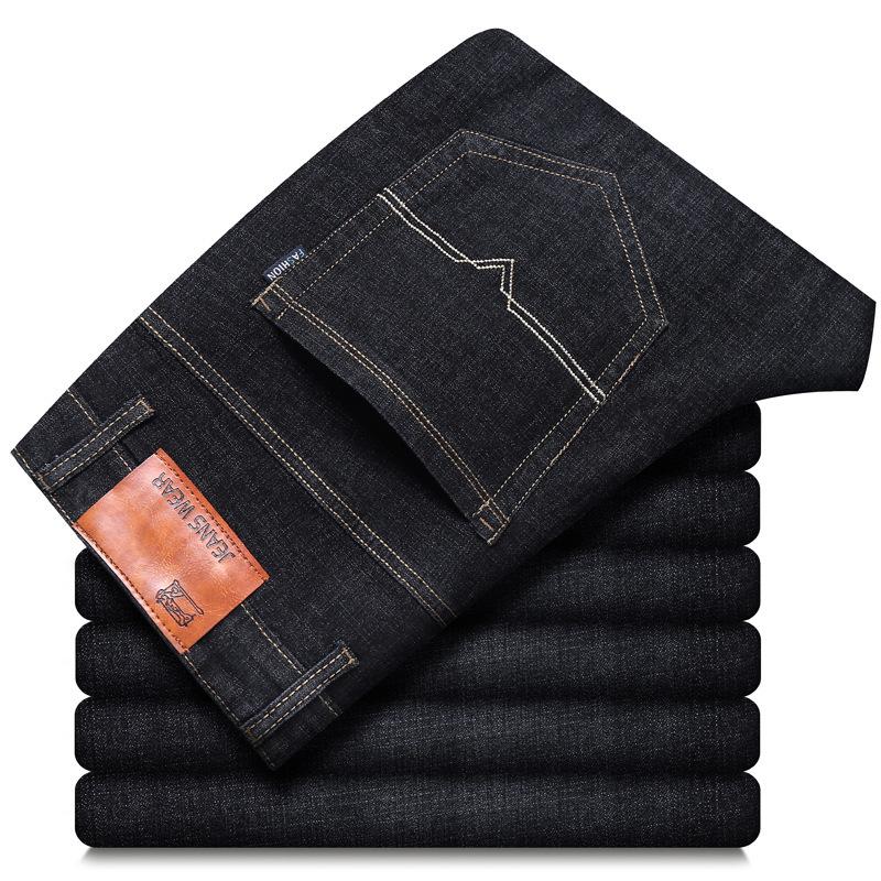 8 Types Of Blue And Black Autumn And Winter Men'S Jeans With Thick Fleece/Regular Optional Loose Straight Leg Casual Warm Outer Pants