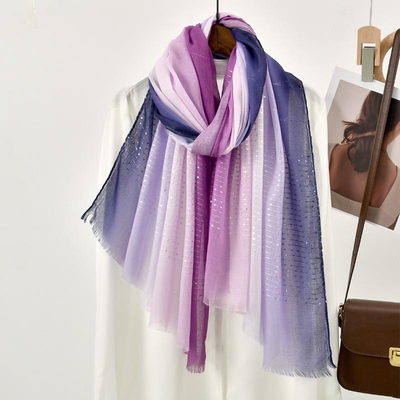 Hot-selling Popular Gradual Change Color Matching Polyester Scarf Women's Striped Sequins Elegant Women's Ethnic Headscarf