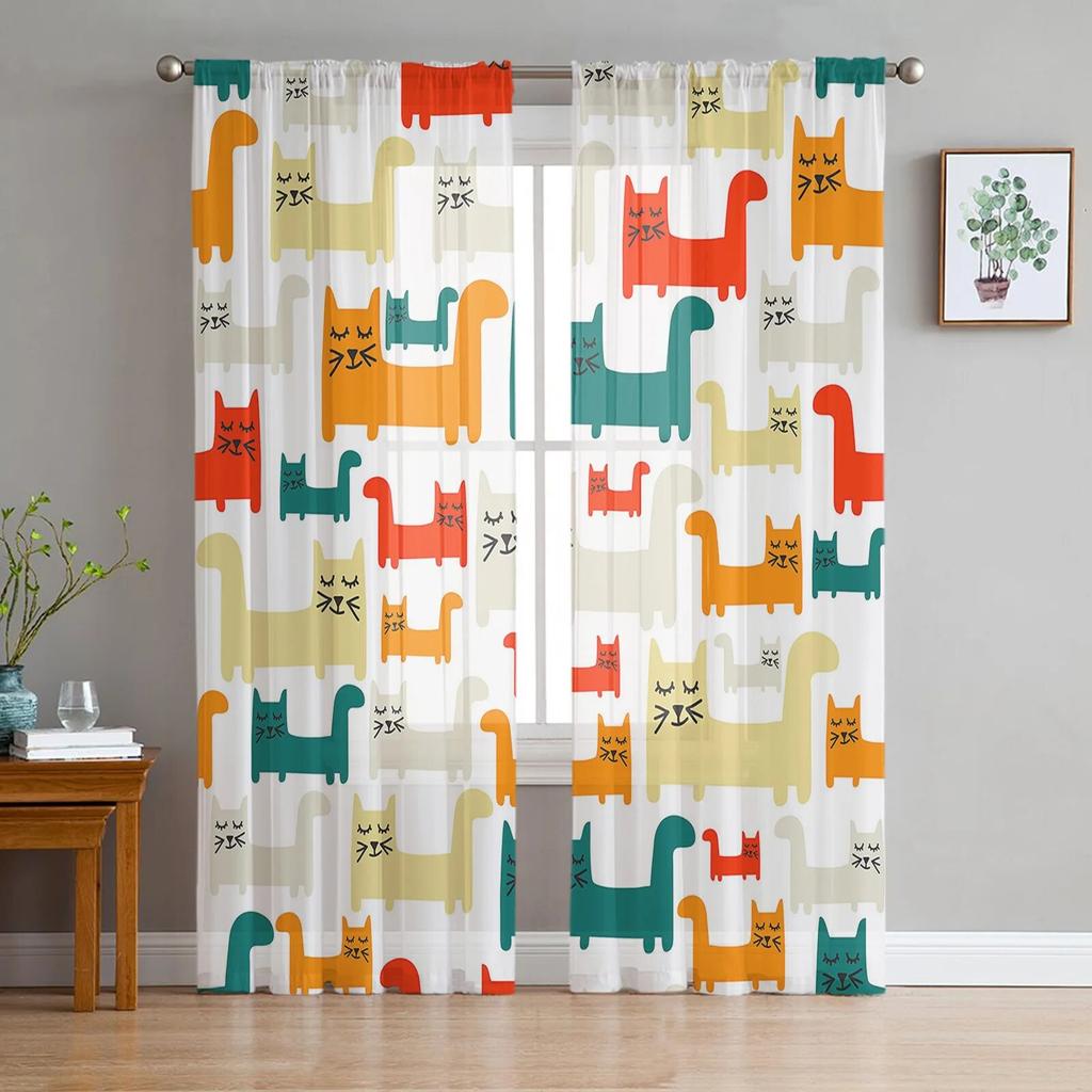 Современные шторы с милыми домашними животными и котами для гостиной, прозрачные тюлевые шторы, прозрачные оконные занавески для спальни, аксессуары, декор