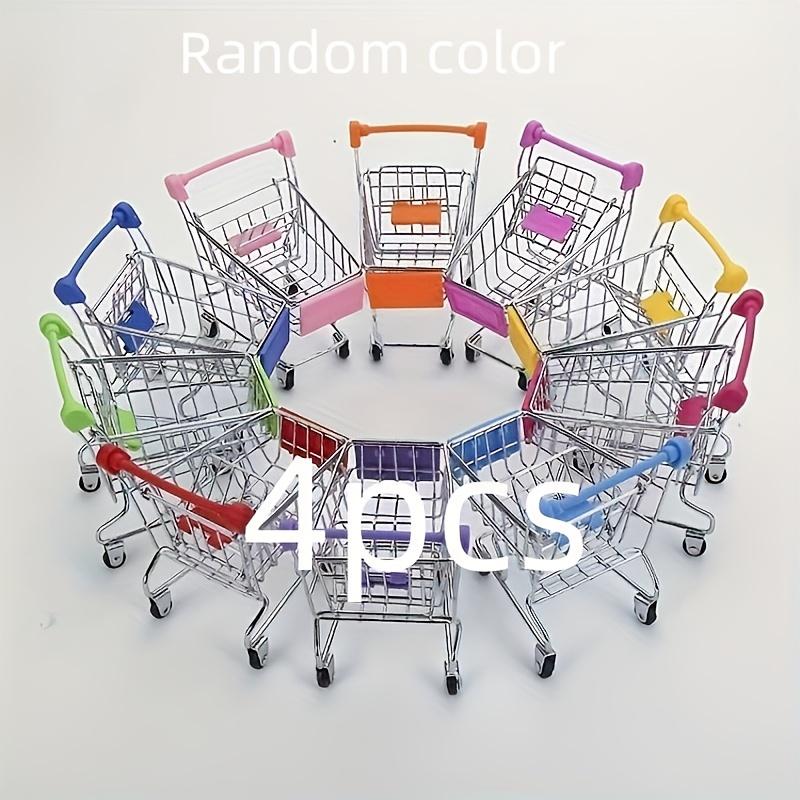 Colorful Mini Shopping Cart Decoration - Plastic Desktop Organizer with 4 Wheels and Side Pockets, Suitable for Files, Books
