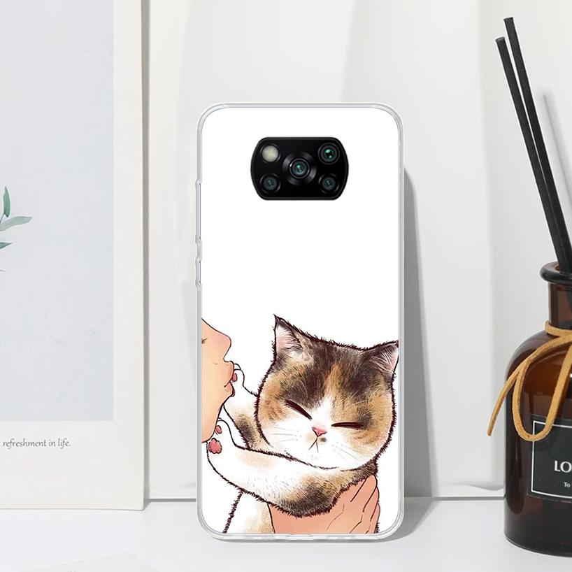 Kiss Lovely Cat Kitten Phone Case For Xiaomi Poco X7 X6 X5 M7 M8 Pro F7 Ultra Redmi 15C 15 13C 13 12C 12 10 10C 10A Art Fundas P