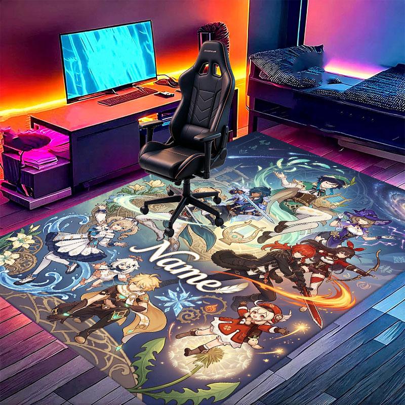 Custom Name Personalized Genshin Impact Print Carpet, Versatile Home Decor Rug, for Playroom, Apartment, Balcony, Entryway, Hallway Gift
