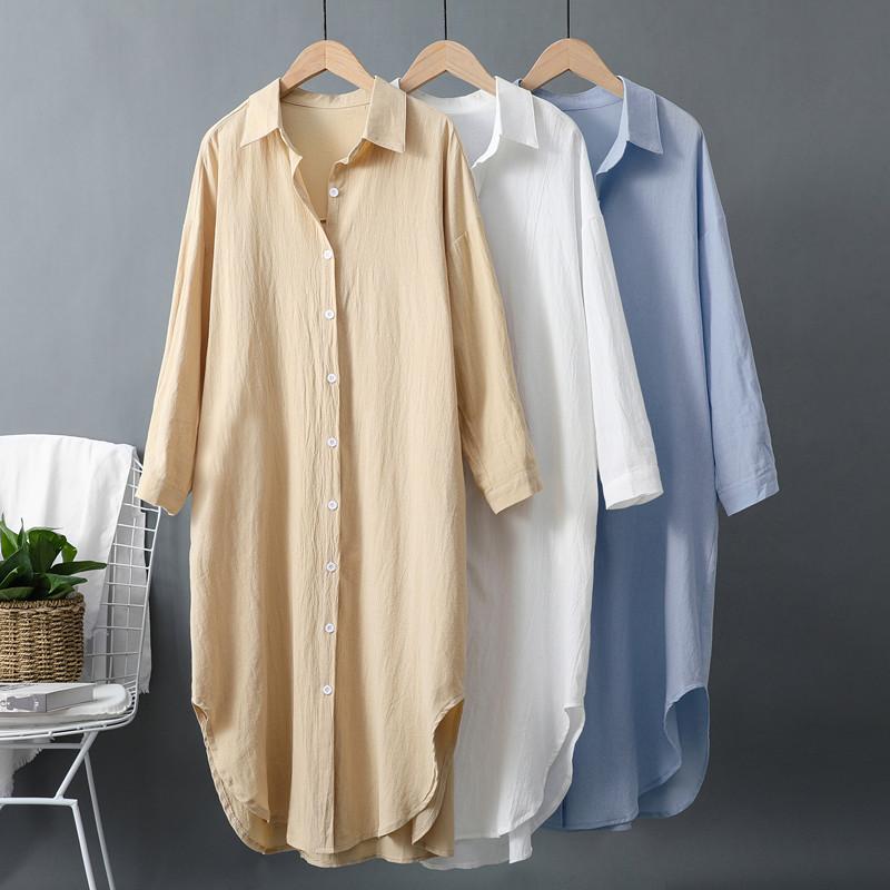 1116 Spring and Autumn Medium and Long Shirt Women's Cotton and Linen Loose Design Top Korean Version Sunscreen Shirt Jacket