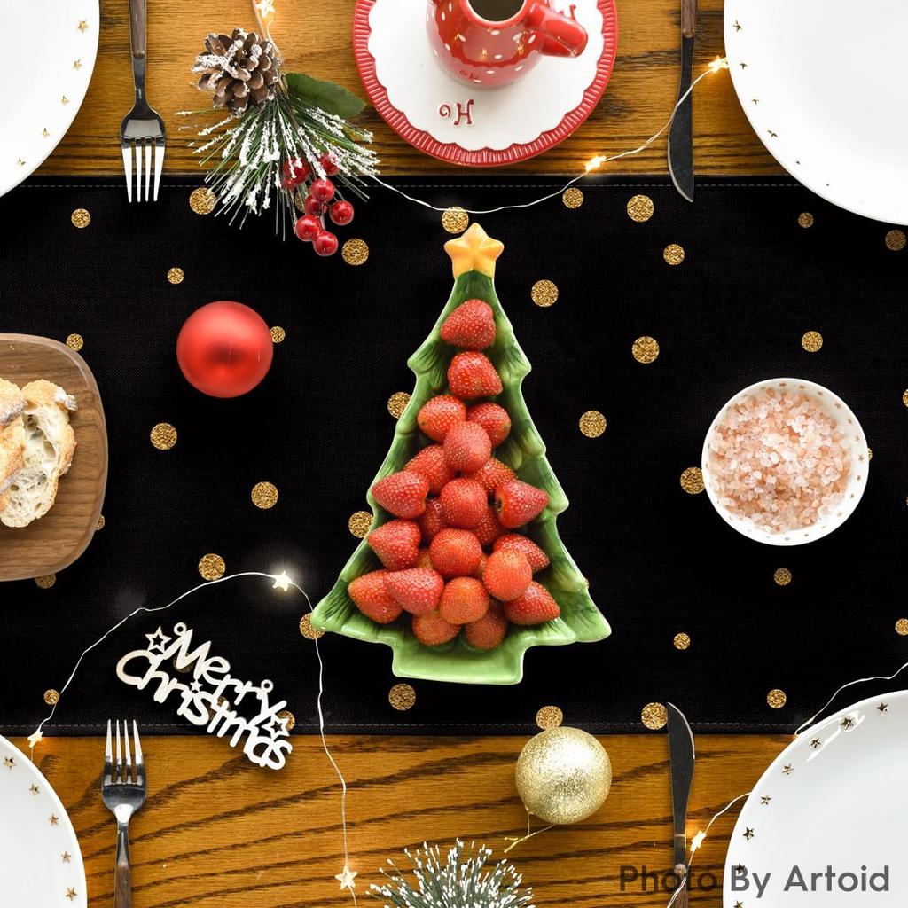 Artoid Mode Cheers Black and Gold 2025 Happy New Year Table Runner, Xmas Winter Holiday Kitchen Dining Table Decoration for Indoor Outdoor Home Party