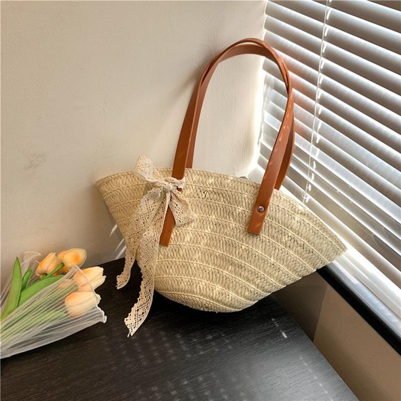 Women Braided Basket Clutches Top-Handle Bag Large Straw Portable Shoulder Bag Summer Beach Purses Shopper Satchel Quality