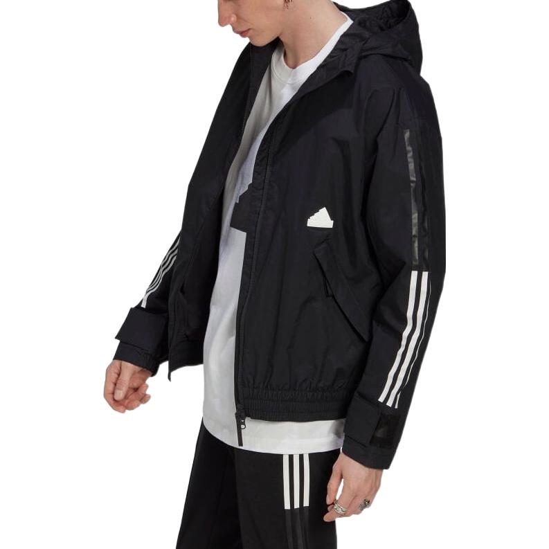 adidas Мужская куртка с капюшоном на молнии с полосатым принтом и логотипом, черная HG2062