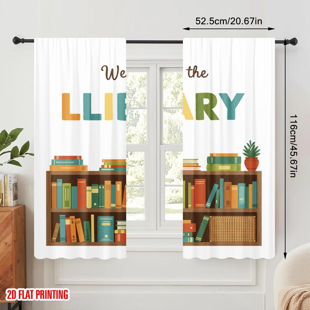 2pcs 2D Flat Printing Curtain Welcome Library Psychology 100% Polyester Fabric Without Electricity Festive Curtains Perfect for
