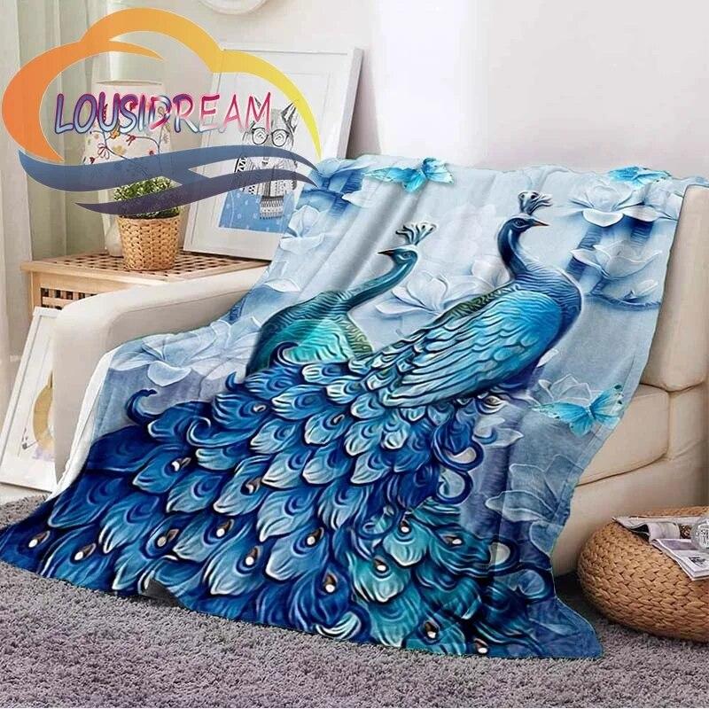 Animal Blanket Peacocks and Tigers Print All Season Lightweight Plush Cozy Super Soft Luxury Couch Sofa Bed