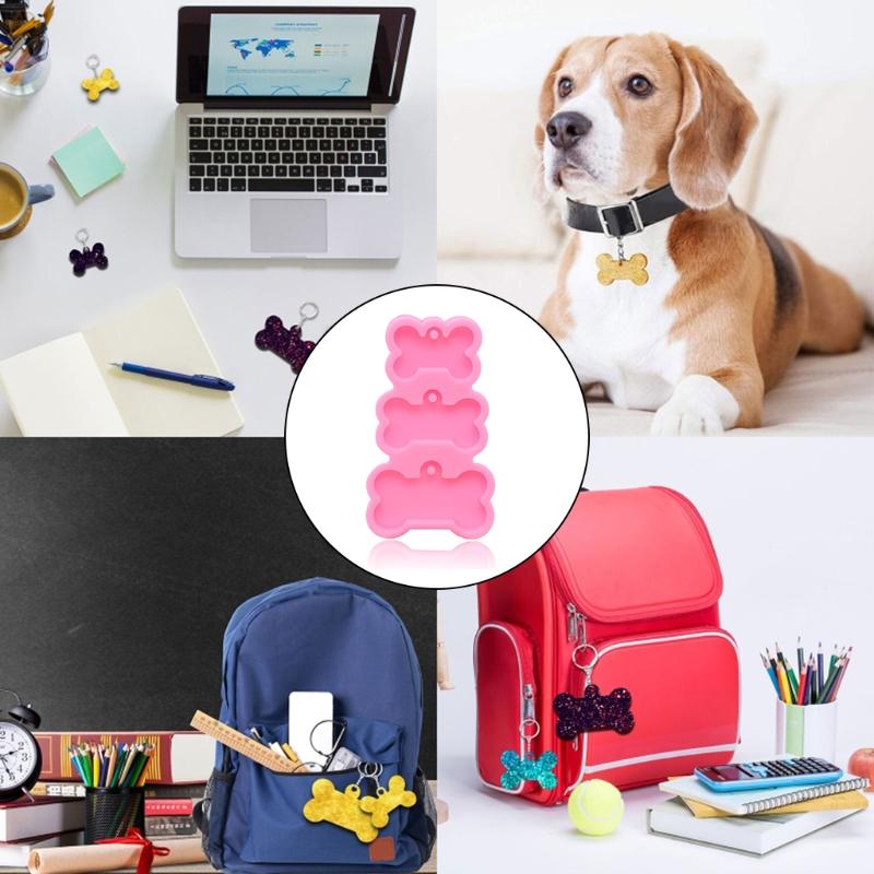 Handmade 3-Cavities Pet Dogs Cats Tag Bone Shaped Keyring Keychain Epoxy Resin Mold Charm Jewelry for Key Chain M