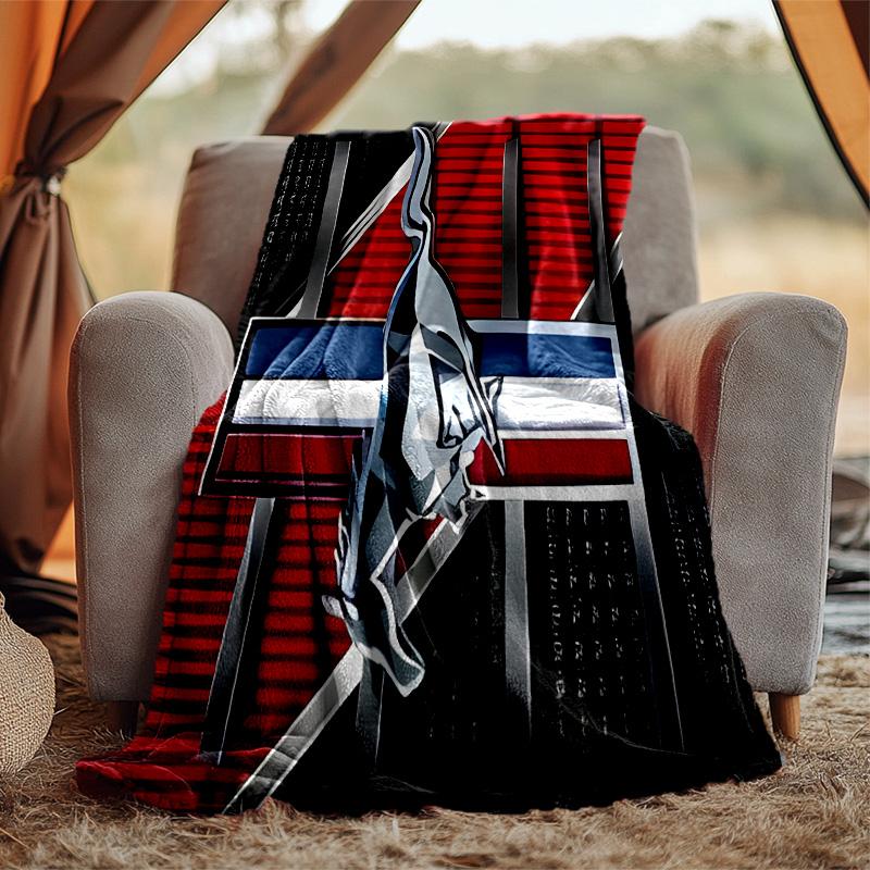 Mustang Flannel Blanket Soft Warm All-Season Throw, Design for Camping, Car Travel, Hiking Sofa, Bed, Office Perfect Gift for Parties
