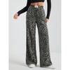 New Spring and Autumn Leopard Print Straight-line Casual Pants for Women with High Waist Loose Wide-leg Trousers