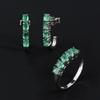 Bolaljewelry Simple Design Natural Green Emerald Ring Earrings 925 Sterling Silver Ring Earrings Jewelry Set Fine Jewelry Girl