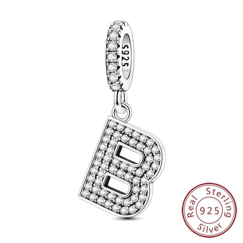 925 Silver Simple A-Z White Zircon 26 Letters Charms Beads Fit Bracelet Women Jewelry DIY Birthday Anniversary Gift