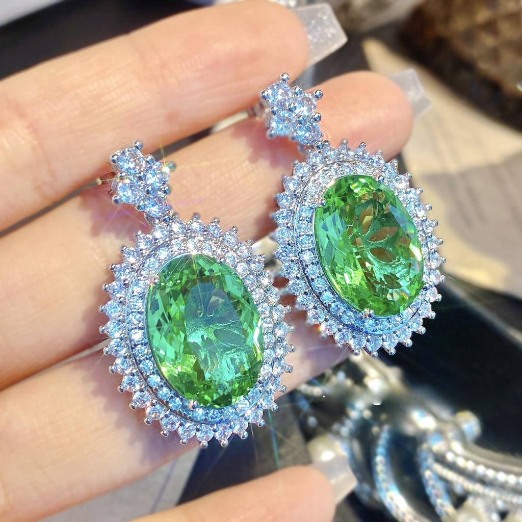 2026 Heavy Industry Aquamarine Pigeon Egg Big Gem Necklace Pendant Color Treasure Earrings Temperament Zircon Apple Green Ring