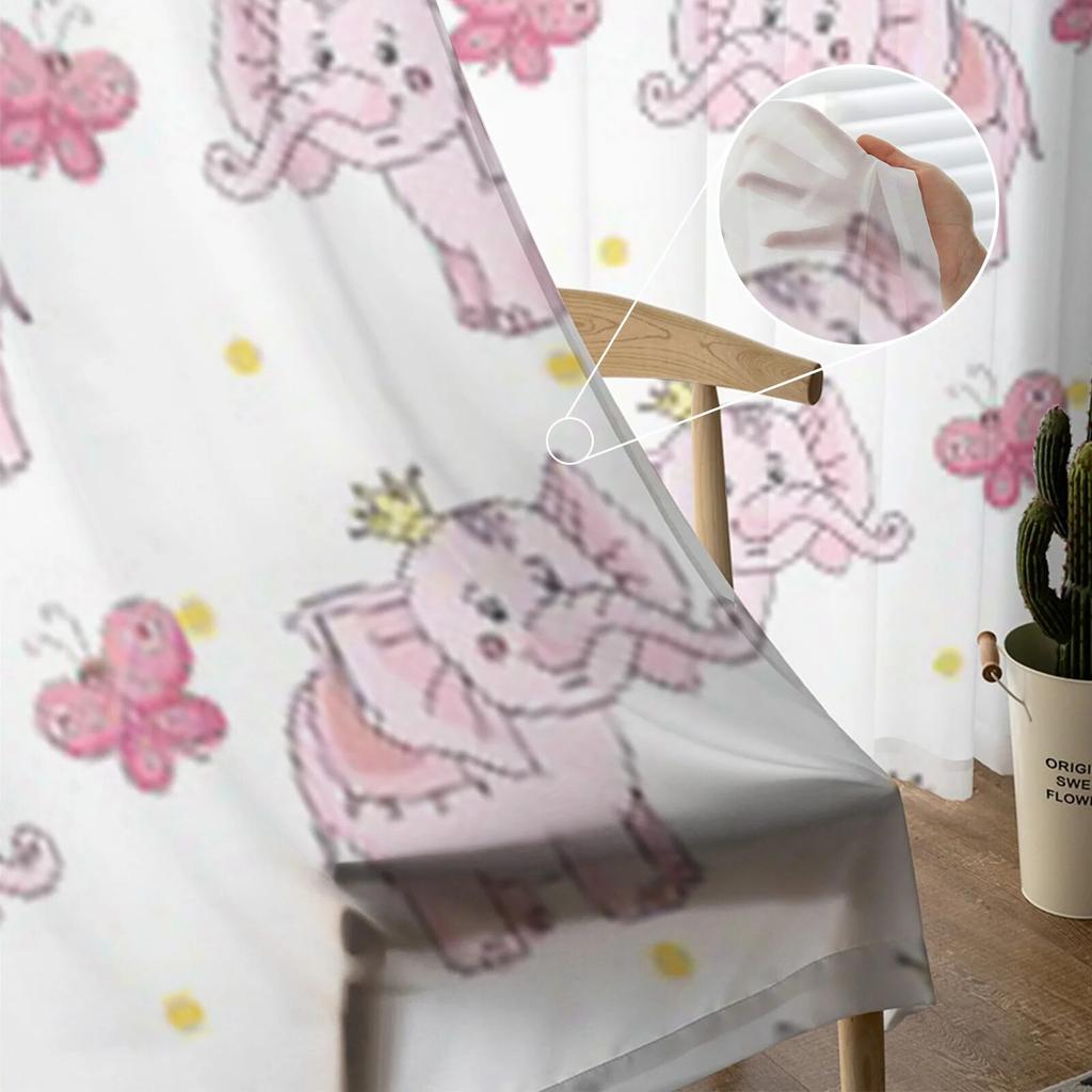Cartoon Butterfly Pink Elephant Sheer Curtains For Living Room Kids Bedroom Tulle Curtains Kitchen Window Treatment Drapes