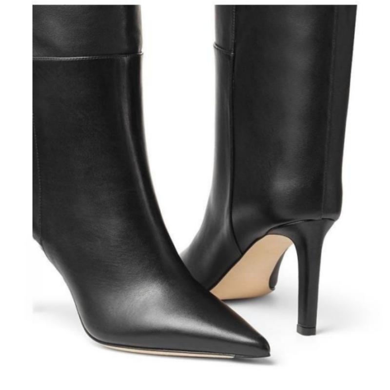 Сексуальные женские ботфорты из кожи 2025 Новый тренд INS Длинные ботинки Челси Брендовая мода Черный Высокий каблук Зимняя обувь Женская