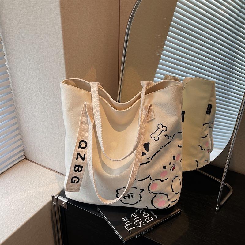 Casual Canvas Bag Women's Large-capacity New Cute Printed Shoulder Bag Class Commuter Tote Bag