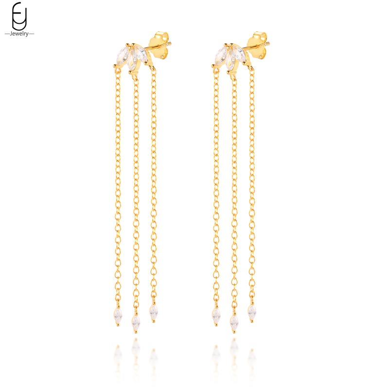 925 Silver Needle Luxury Long Chain Tassel Crystal Stud Earrings For Women Exquisite Pendant Gold Earrings Fine Jewelry