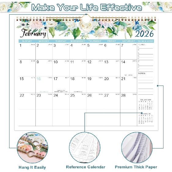 2026 Calendar - Wall Calendar 2026, Jan. 2026 - Dec. 2026, 2026 Wall Calendar 12 Month, 14.6" x 11.5", Twin-Wire Binding, Julian Date